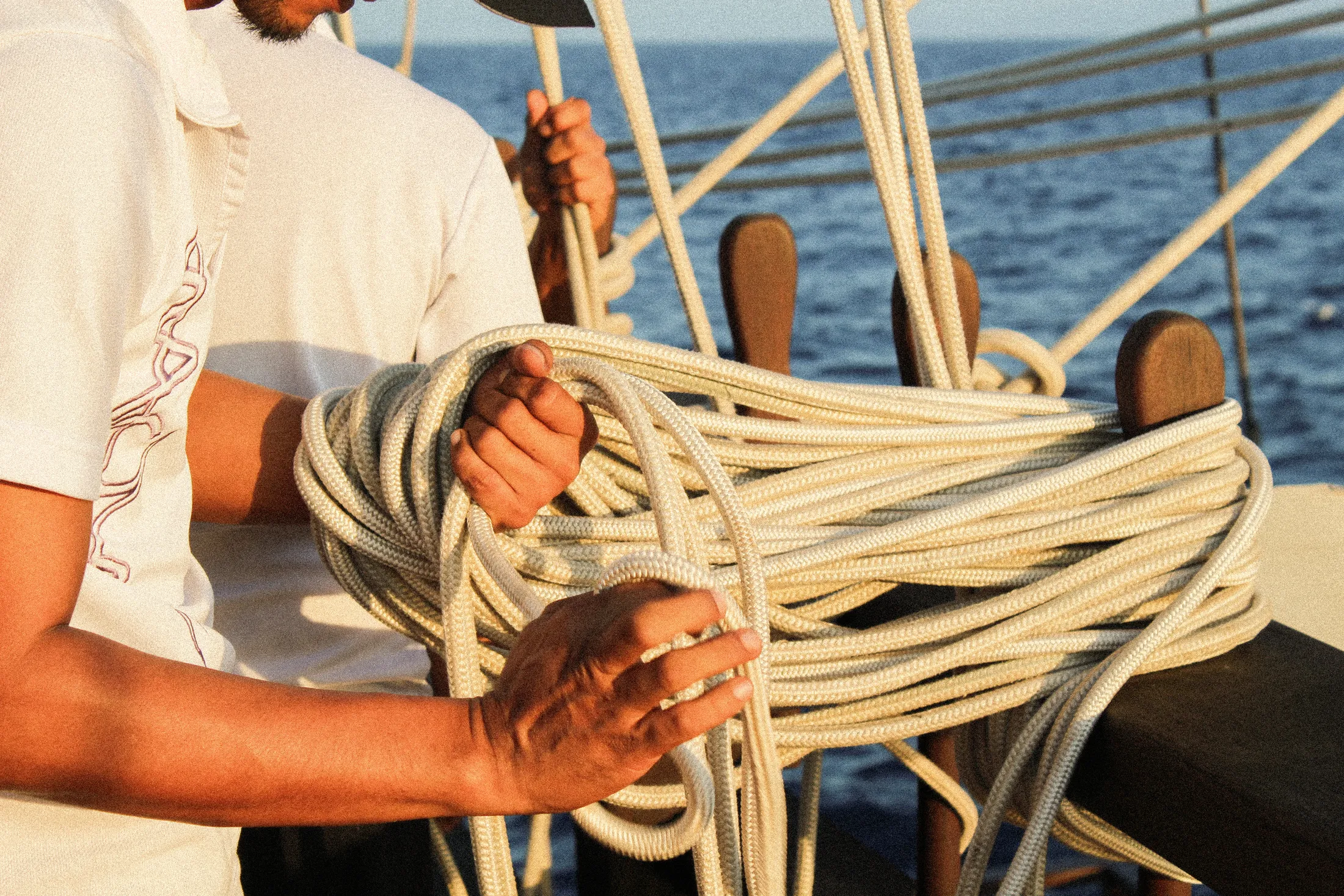 Rope detail on Waow 2's deck.