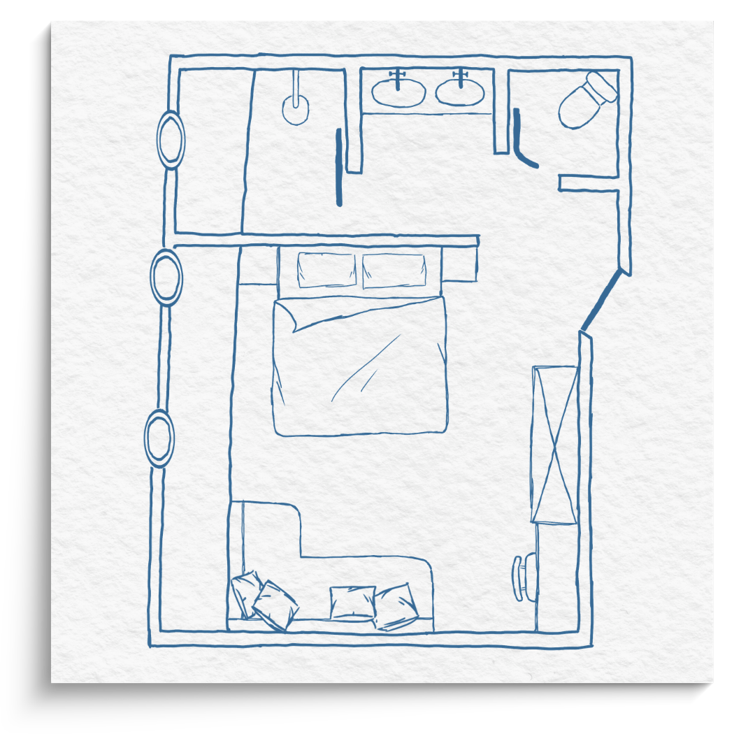 Floor plan of a Deluxe Cabin aboard Waow 2.