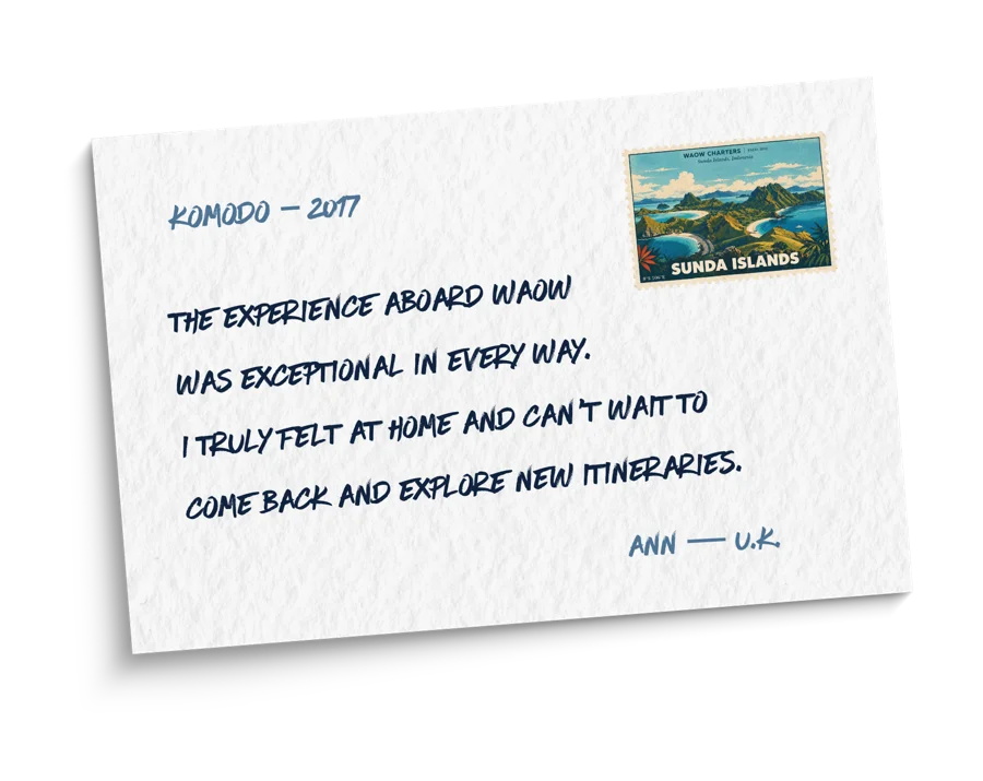 Postcard from Ann, U.K., Komodo 2017: "The experience aboard WAOW was exceptional in every way. I truly felt at home and can't wait to come back and explore new itineraries."
