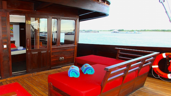 SUPERIOR cabin outdoor lounge aboard liveaboard MSY WAOW sailing for scuba diving in Indonesia